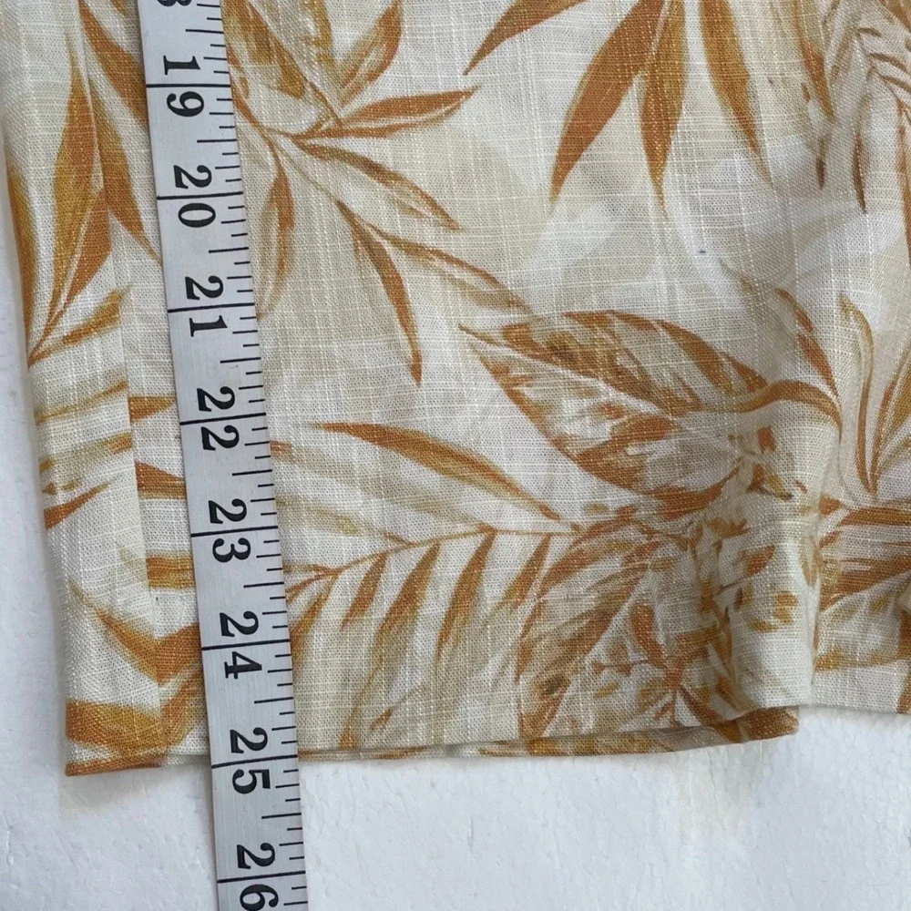 Meg & Margot Wide Leg Pants Womens L Beige Linen Rayon Tropical Crop Boho Chic